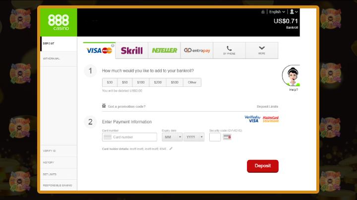 How to make a deposit at 888 Casino