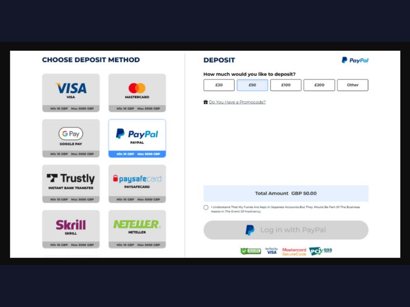 Deposit methods at Sisal Casino